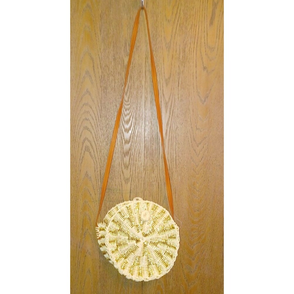 American Eagle Outfitters Gold Natural Straw Round Crossbody Handbag Purse
